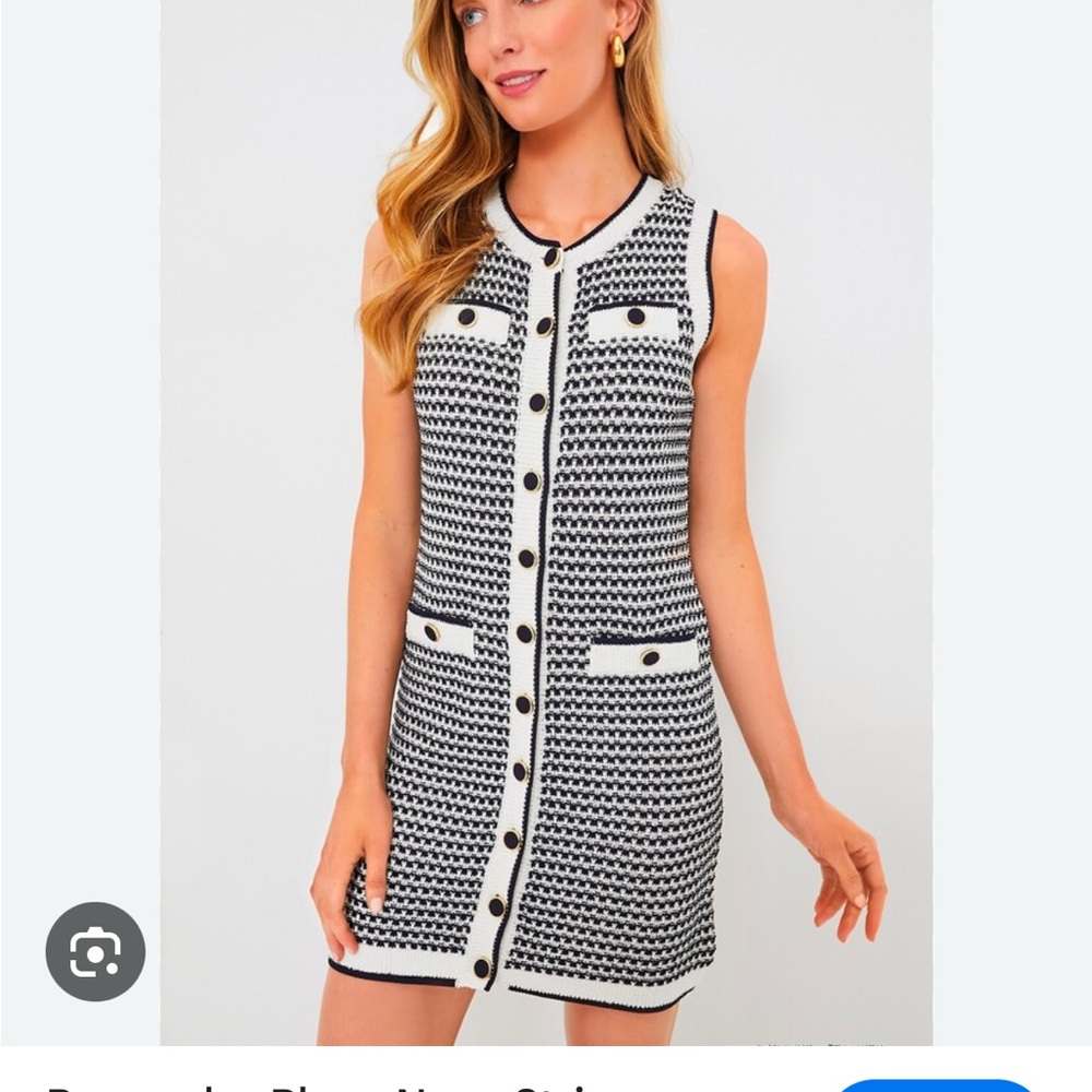 NWT Tuckernuck Pomander Place Navy Stripe Bardot Dress size medium